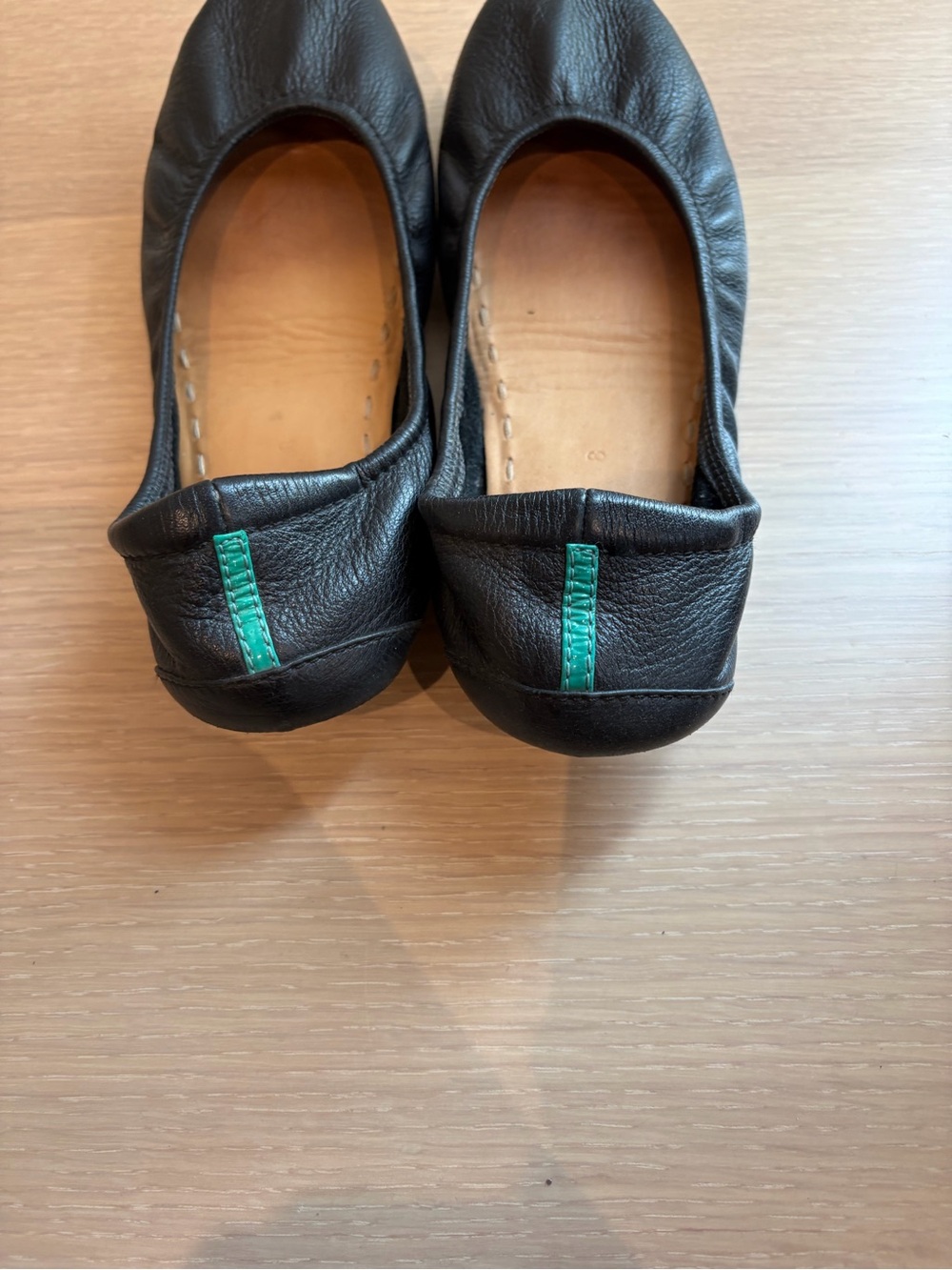 Tieks Black Leather Ballet Flats with Teal Stitch Accent - Picture 2 of 6